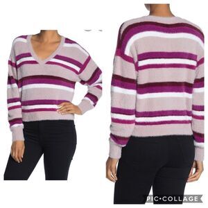Splendid Striped Fuzzy V-Neck Dolman Sweater M